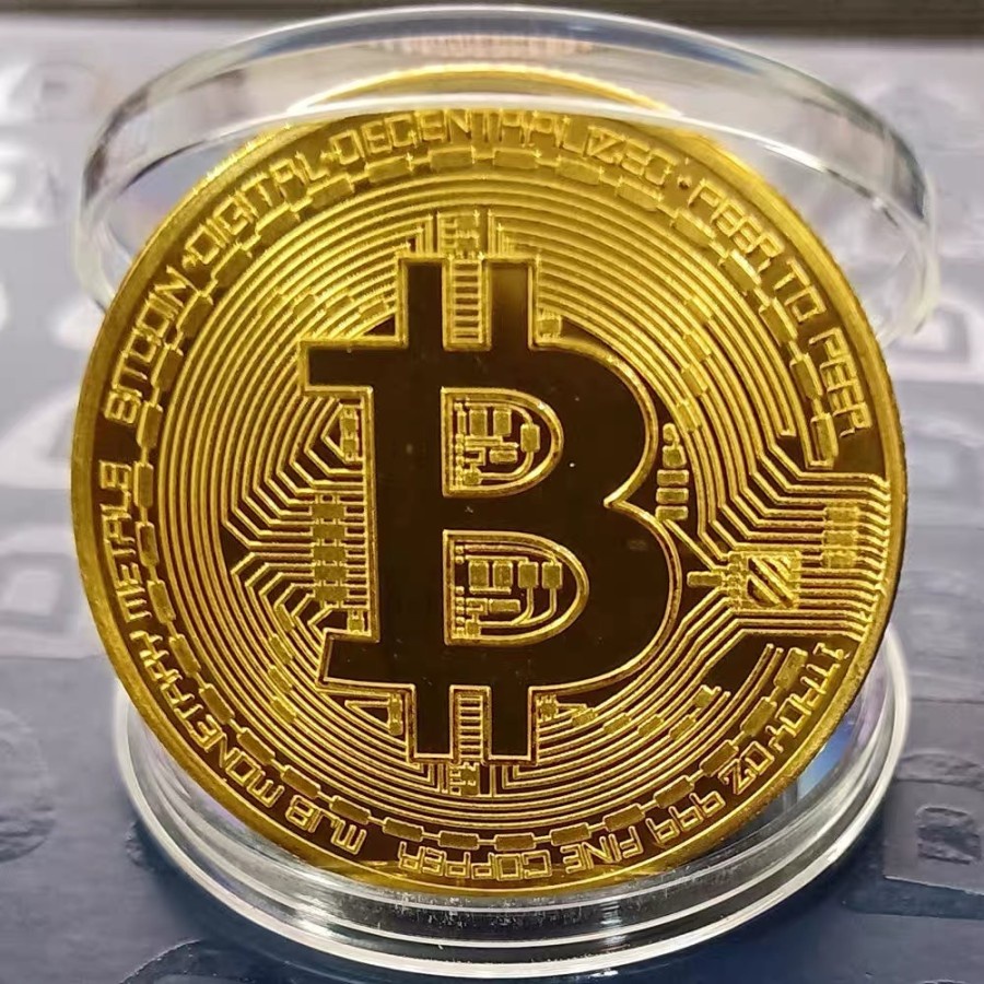 Coin Koin Fisik BTC Bitcoin Gold Plated Pajangan Koleksi Souvenir
