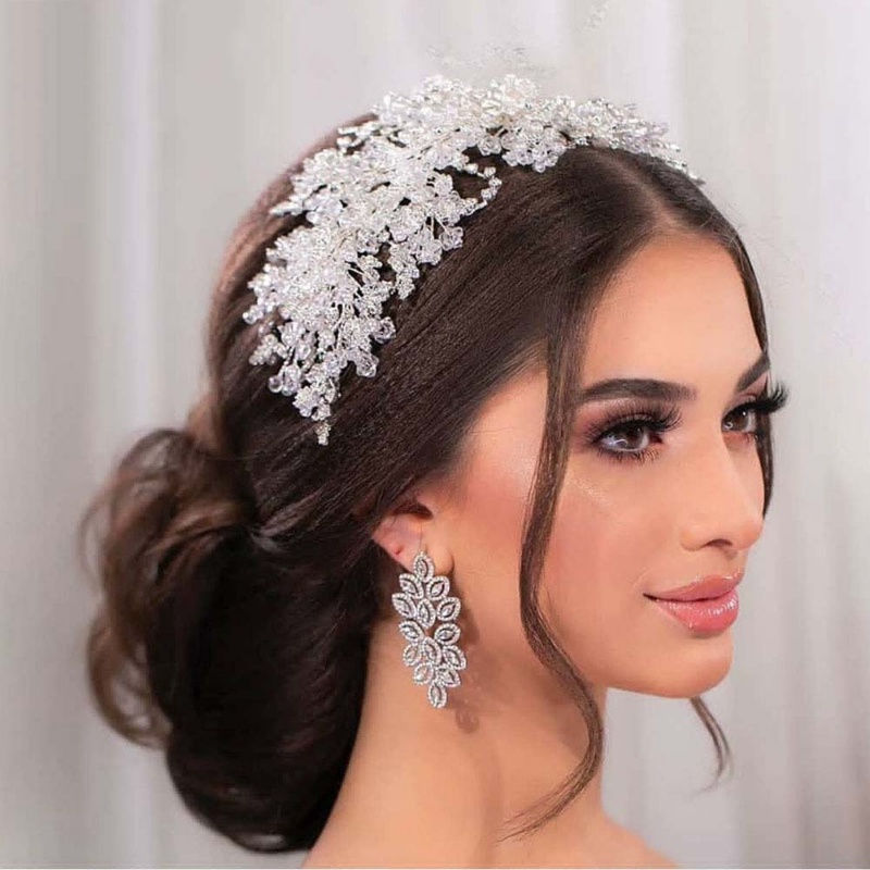 Mahkota Mewah Tiara Kristal Putih Buatan Tangan Bando Manik-Manik Mahkota Hiasan Rambut Pengantin Pernikahan Aksesoris Rambut