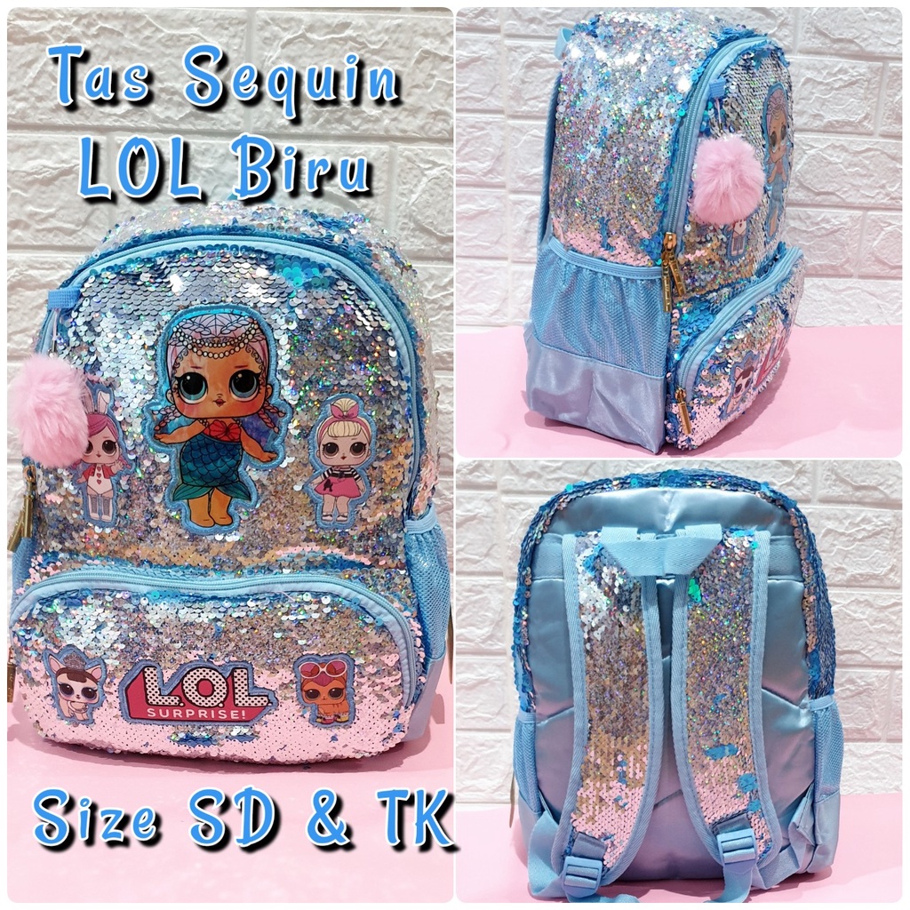 Tas Sekolah Ransel Anak TK dan SD Motif Sequin Usap LOL dan Unicorn Tas Import Anak Sekolah Backpack Anak Perempuan