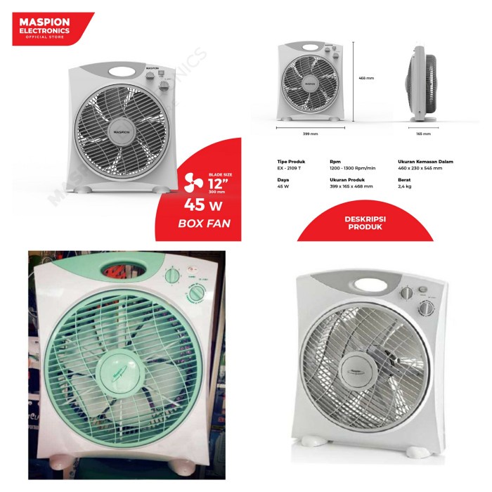 Maspion Box Fan 12 Inch EX 2109 T 2109T EX2109T Kipas Angin Kotak Meja