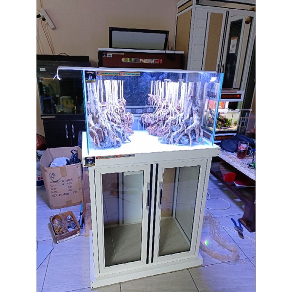 AQUARIUM AQUASCAPE UKURAN 60CM LENGKAP CABINET