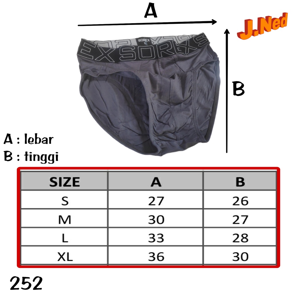 J252T - (PER 3 PCS) CELANA DALAM PRIA PRIA SOREX SIZE S, M, L, XL