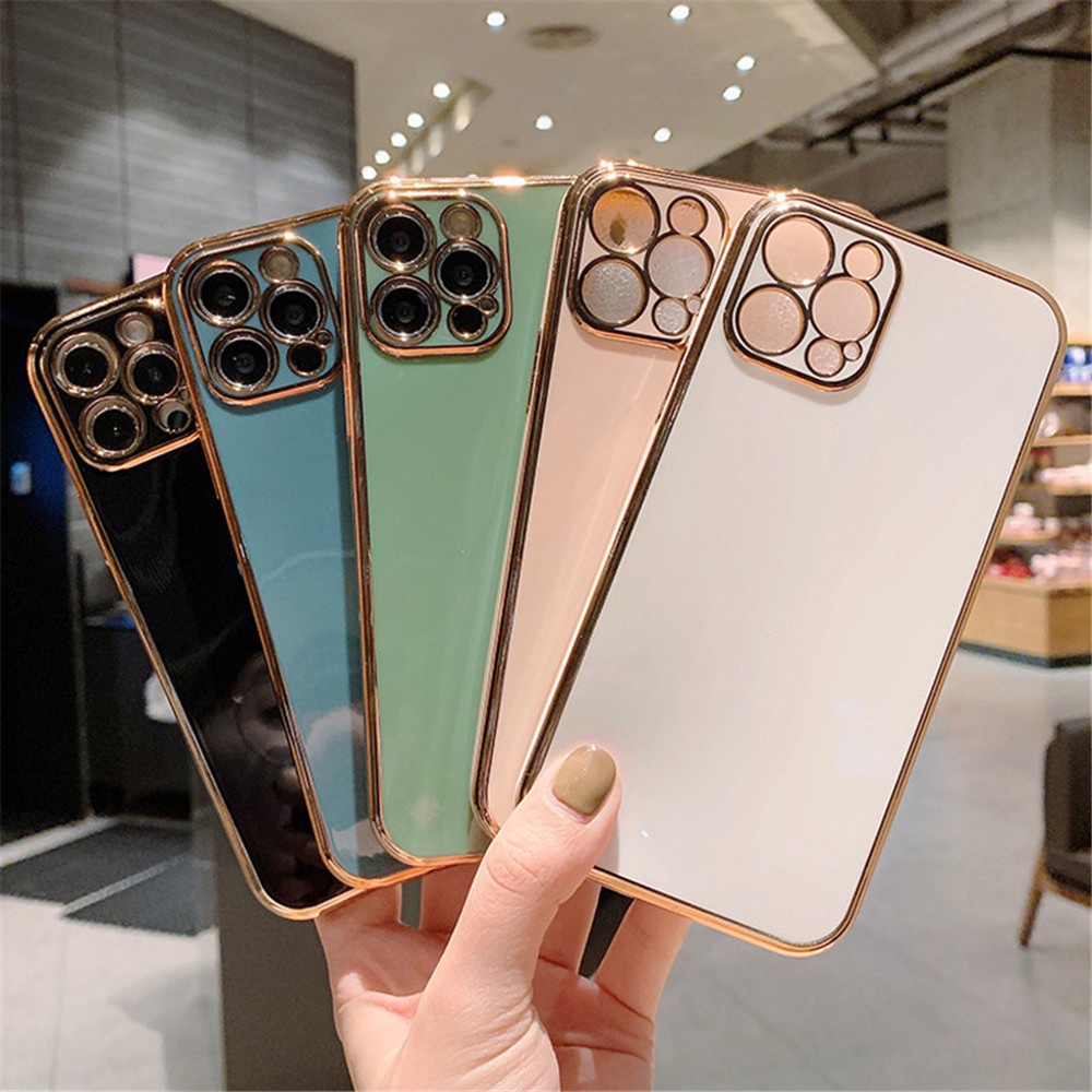 IPHONE Casing Electroplating Tepi Lurus Ultra-Tipis Modis Warna Solid Untuk Iphone14 13 12 11 Pro Max X XS Max XR 7 8 Plus Shockproof Penutup Belakang