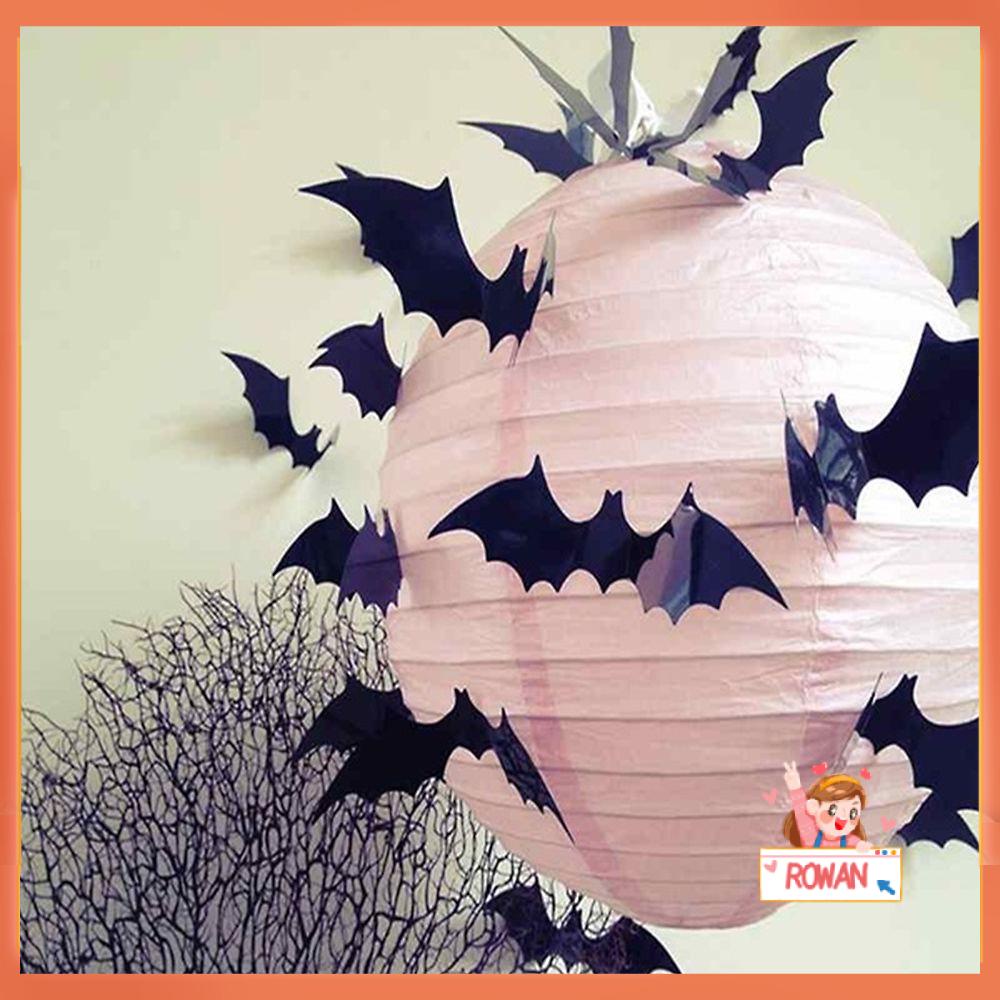 R-flower 12pcs Stiker Dinding DIY Hitam PVC Mural Fashion Kamar Jendela Dekorasi Halloween