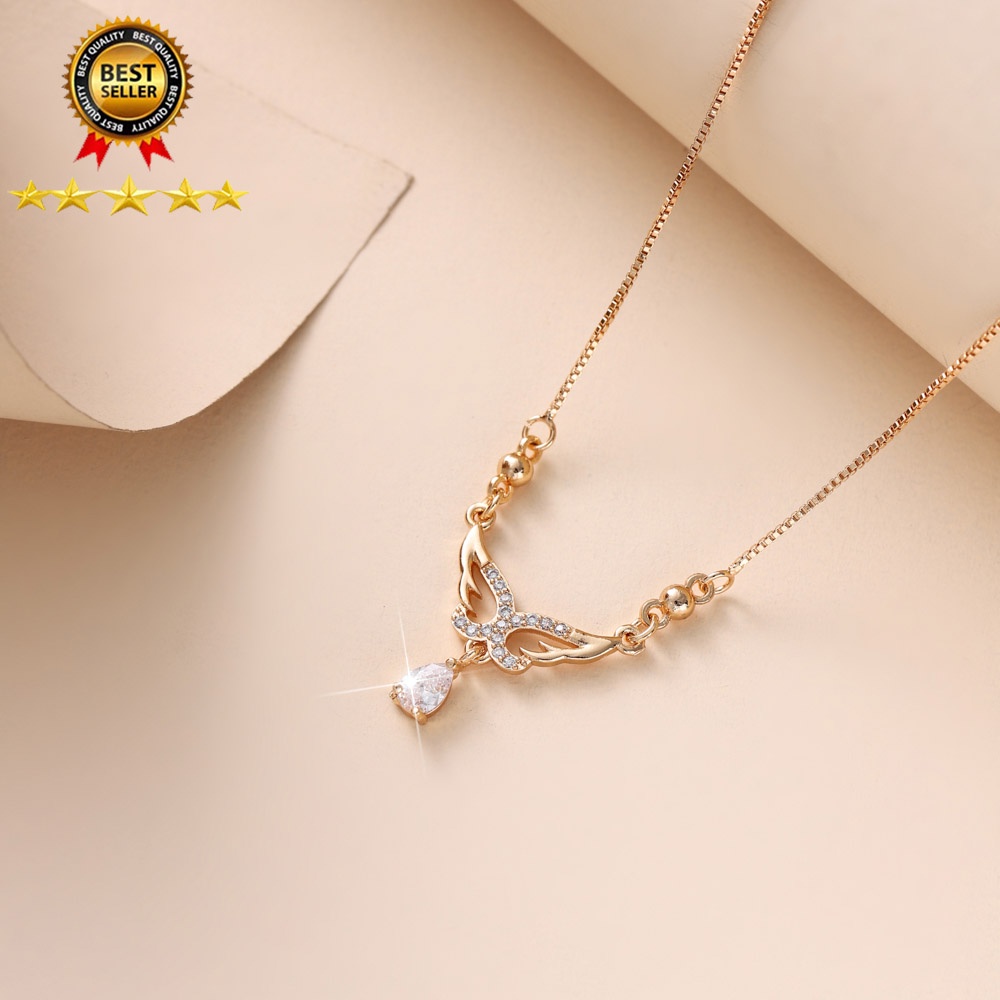 ♥✅COD✨Kalung Wanita Titanium Anti Karat Elegan Kristal Liontin Berlapis Emas Korea Murah D069-2