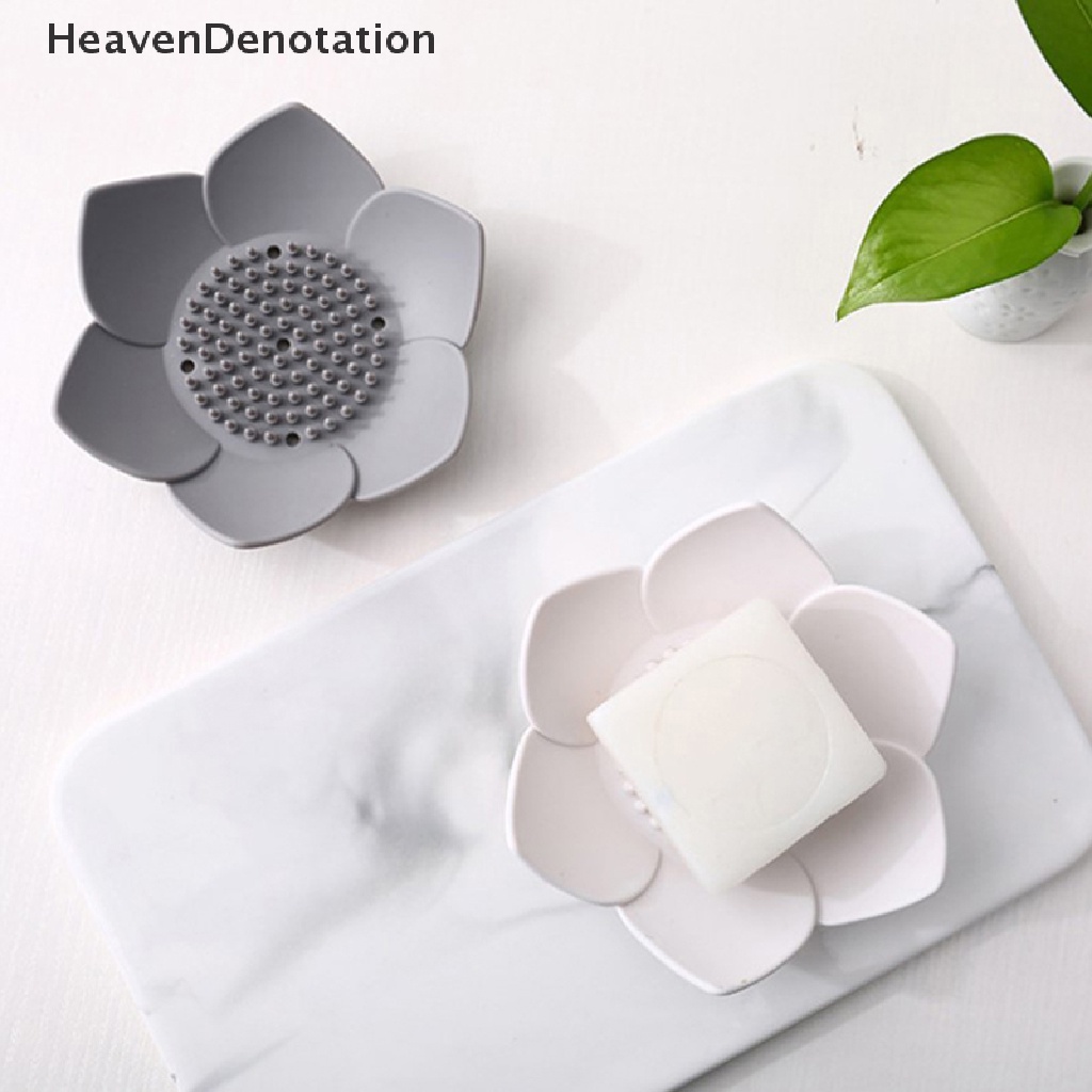 [HeavenDenotation] Kotak Sabun Silikon Bentuk Lotus Non-slip Draining Soap Tray Draining Sabun Piring HDV