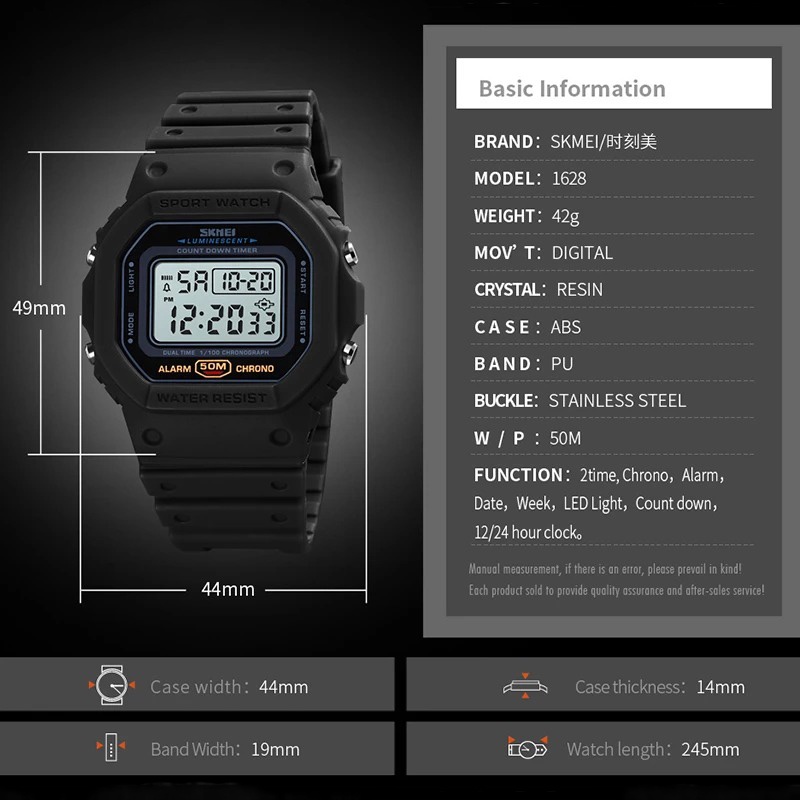 SKMEI 1628 Jam Tangan Pria Digital Water Resistant 50M Watch