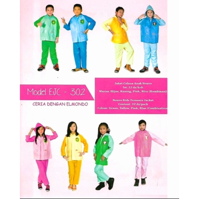 Jas Hujan Anak Jaket Celana Elmondo 302 Nouvo Warna Warni Unisex cowok dan Cewek / Jas Hujan buat anak