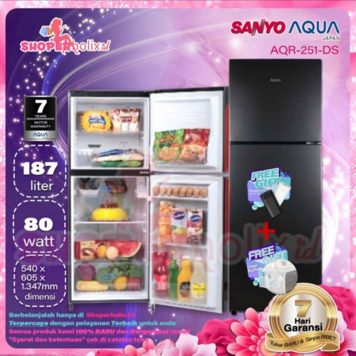 PROMO KULKAS AQUA AQR240(S) 2 PINTU TANPA BUNGA ES ORIGINAL