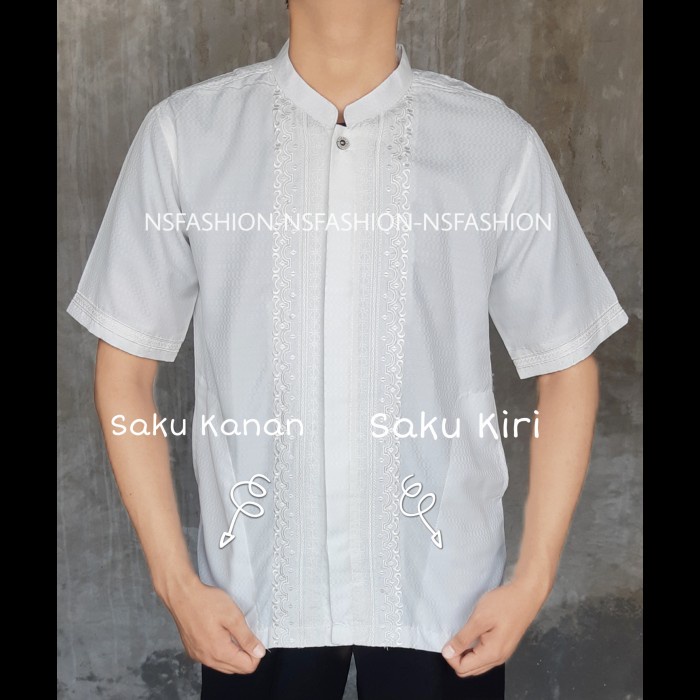 pStore88 - Baju Koko Pria Muslim Size M L XL Lengan Pendek Semi Sutra Putih Amran 2151