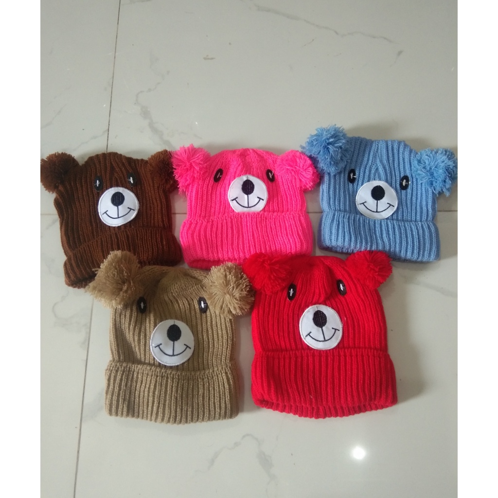 Kupluk Pompom Anak Karakter Bear