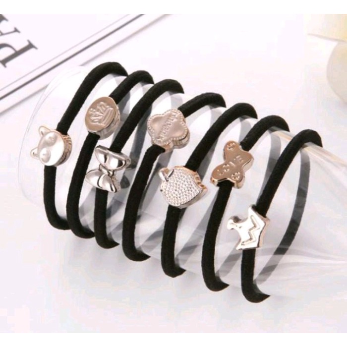 AROMAMBA Gelang Karet Hitam Karet Ikat Rambut Wanita