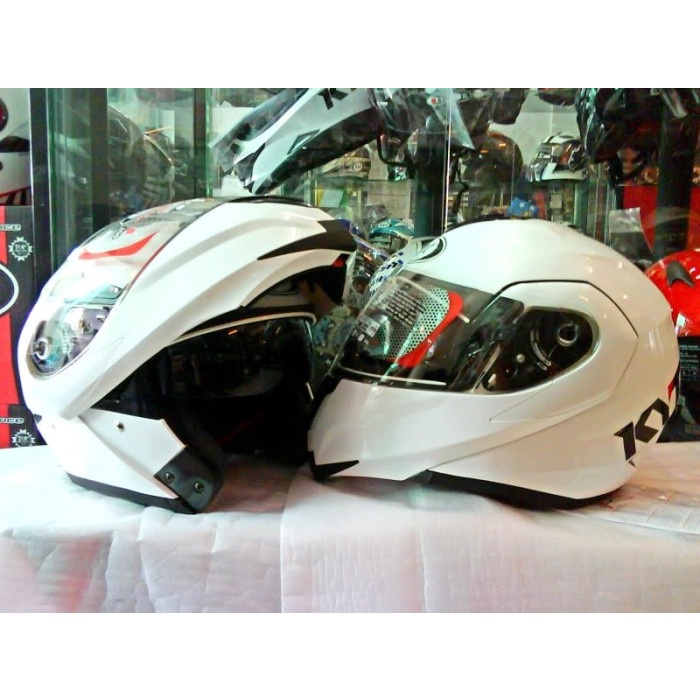 Terlaris Helm Kyt Modular White Solid Fullface Flip Up Putih Glossy Full