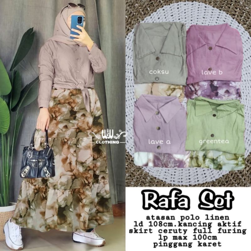 Pakaian wanita hijab cantik kekinian Rafa set atasan polo linen Ld 108