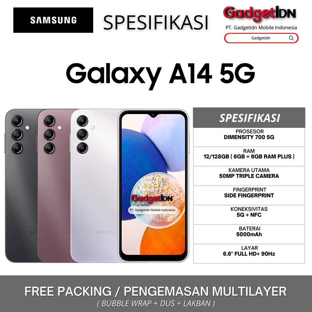 SAMSUNG A14 5G NFC 12/128GB ( 6GB + 6GB RAM PLUS ) GARANSI RESMI SAMSUNG