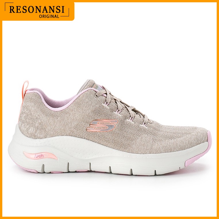 SEPATU WANITA TERBARU SKECHERS ORIGINAL SPORTS ARCH FIT COKLAT MUDA