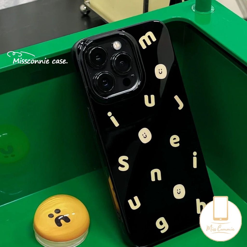 IPHONE Glossy Halus Lucu Smiley Case Kompatibel Untuk Iphone11 7Plus XR X XS Max7 8 Plus 11 13 14 12 Pro Max SE 2020 Huruf Alfabet Sederhana Shockproof Soft Tpu Back Cover