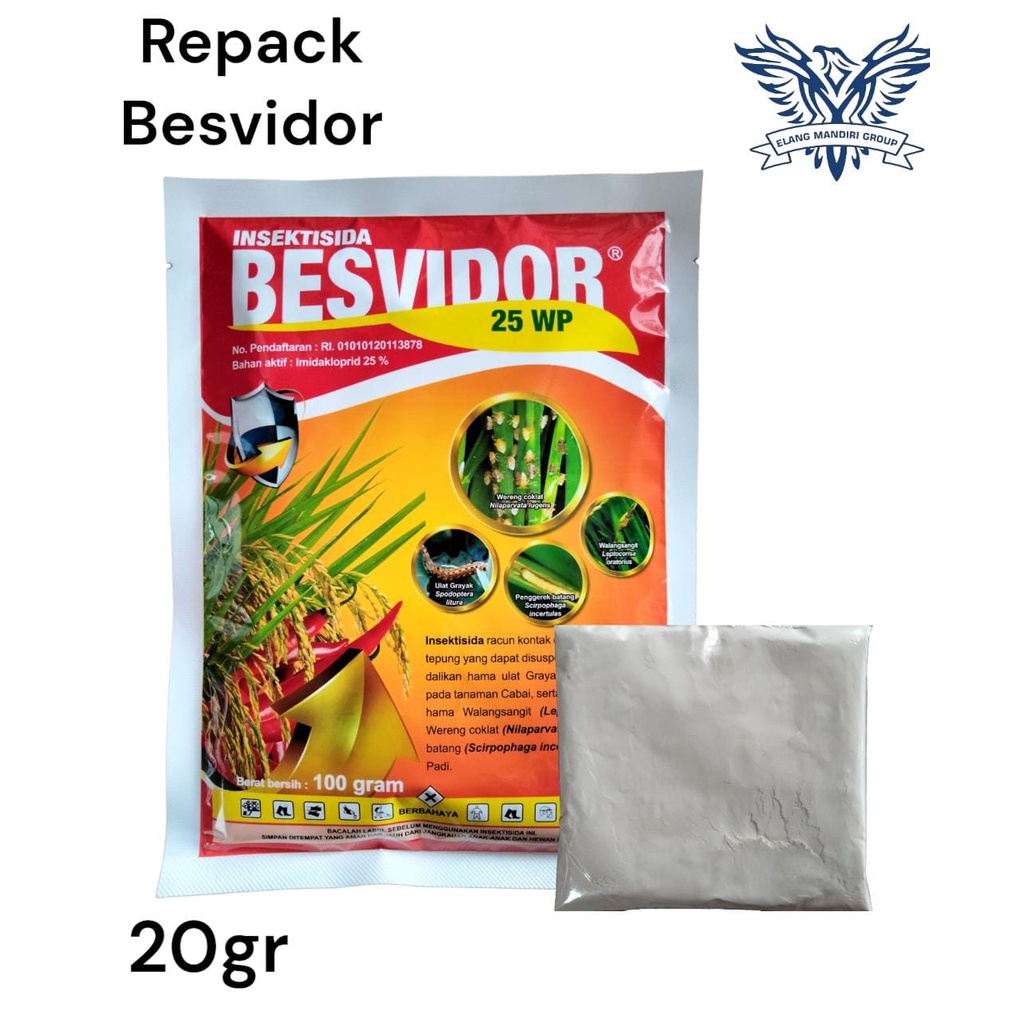 Repack 20GR Insektisida BESVIDOR 25WP Imidakloprid 25% Basmi Hama Ulat Grayak Penggerek Daun pada Tanaman Cabai Padi Avidor