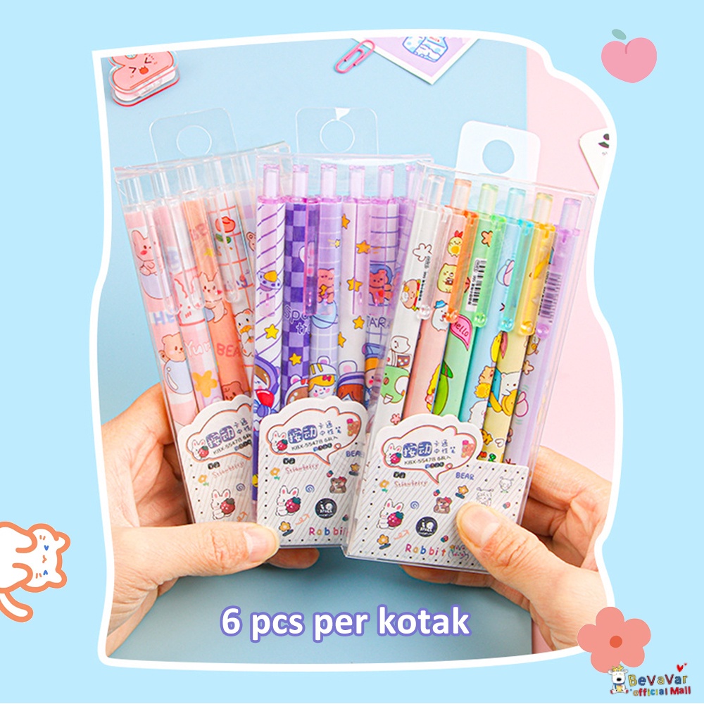 BEVAVAR 6Pcs Pen Gel Mekanik Karakter/Ballpoint Pelpen Gel Mekanik Lucu