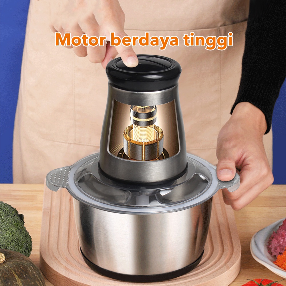 Meat Grinder 2L Chopper Blender Penggiling Daging 2 Liter Stainless Cup