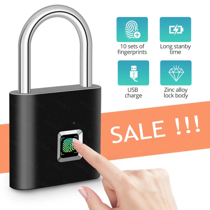 

[[JNT COD]] Original Kerui Smart Security Fingerprint Padlock Gembok Sidik Jari - Hitam