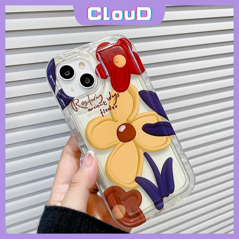IPHONE Ins Korea Floral Shockproof Airbag Case Kompatibel Untuk Iphone11 Pro Max X XS Max XR 11 13 12 Pro Max7 8 6S 6 Plus SE 2020 Lukisan Minyak Bunga Lembut TPU Phone Cover