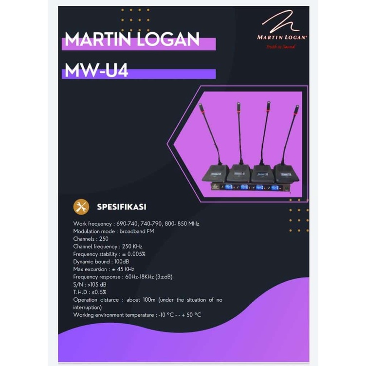 Mic Wireless 4 mic meja Conference Meeting Podium Martin Logan MW U4 MWU4