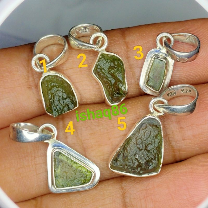 NATURAL MOLDAVITE TEKTITE ASLI METEOR LIONTIN PERAK 925 HANDMADE