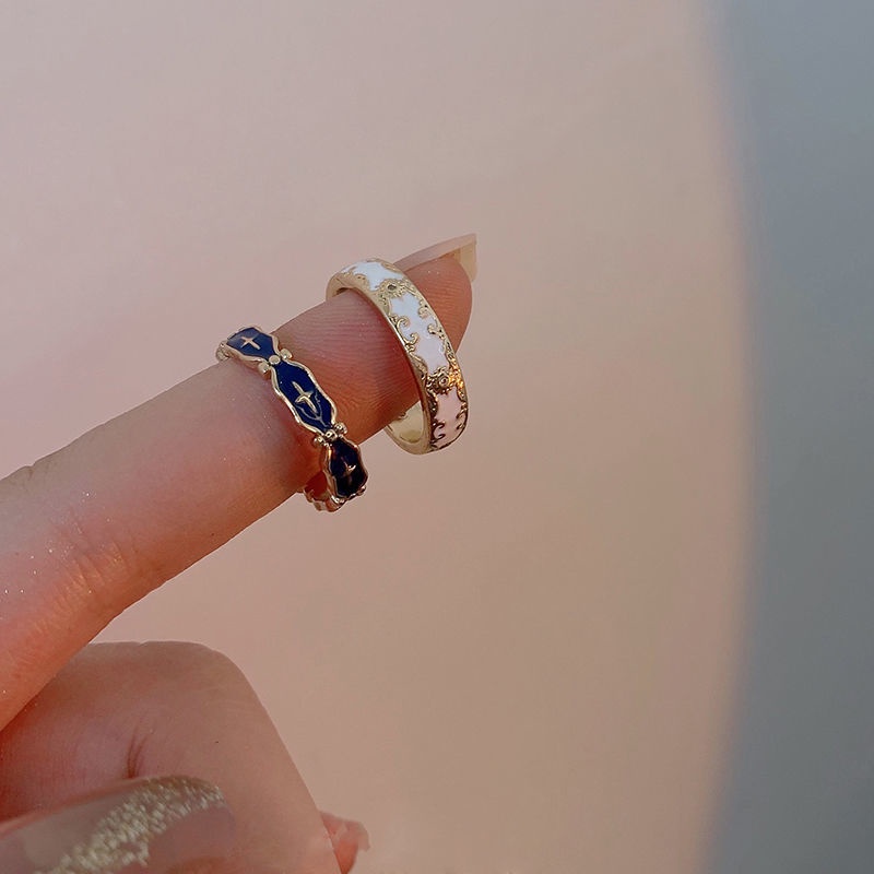 Cincin Bunga Vintage Wanita Gadis Unik Seni Perhiasan Pacaran Cewek Aksesoris Hias Enamel Halus Open Ring