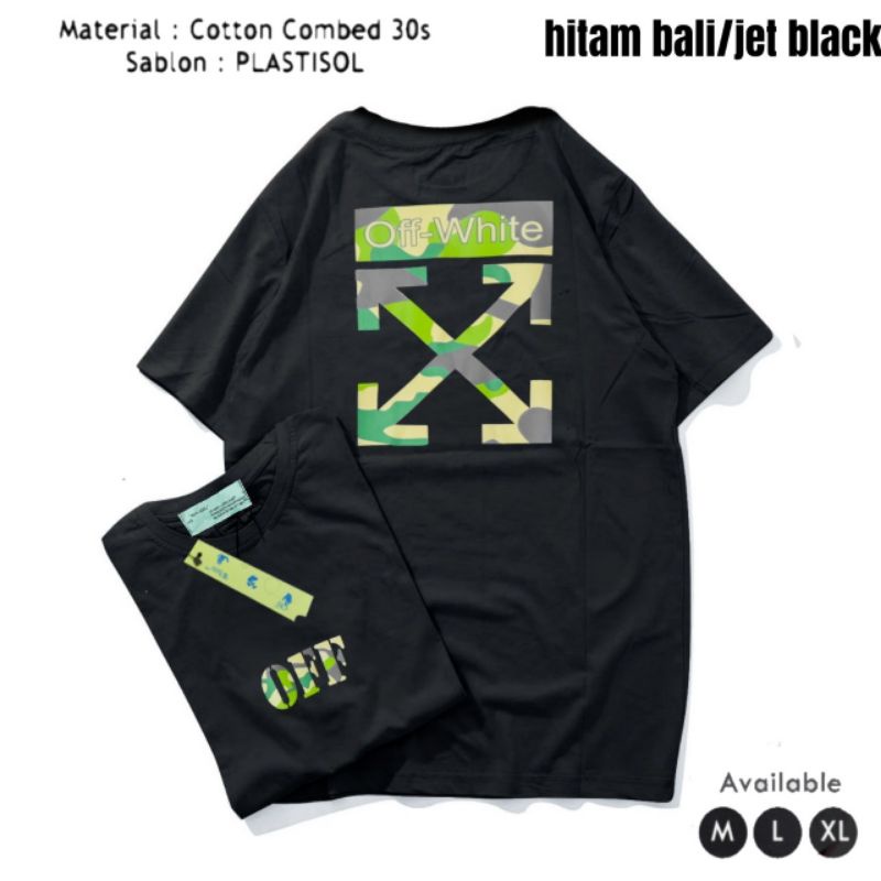 Tshirt Kaos Distro Premium Off White Army Block Tees Reguler Hitam
