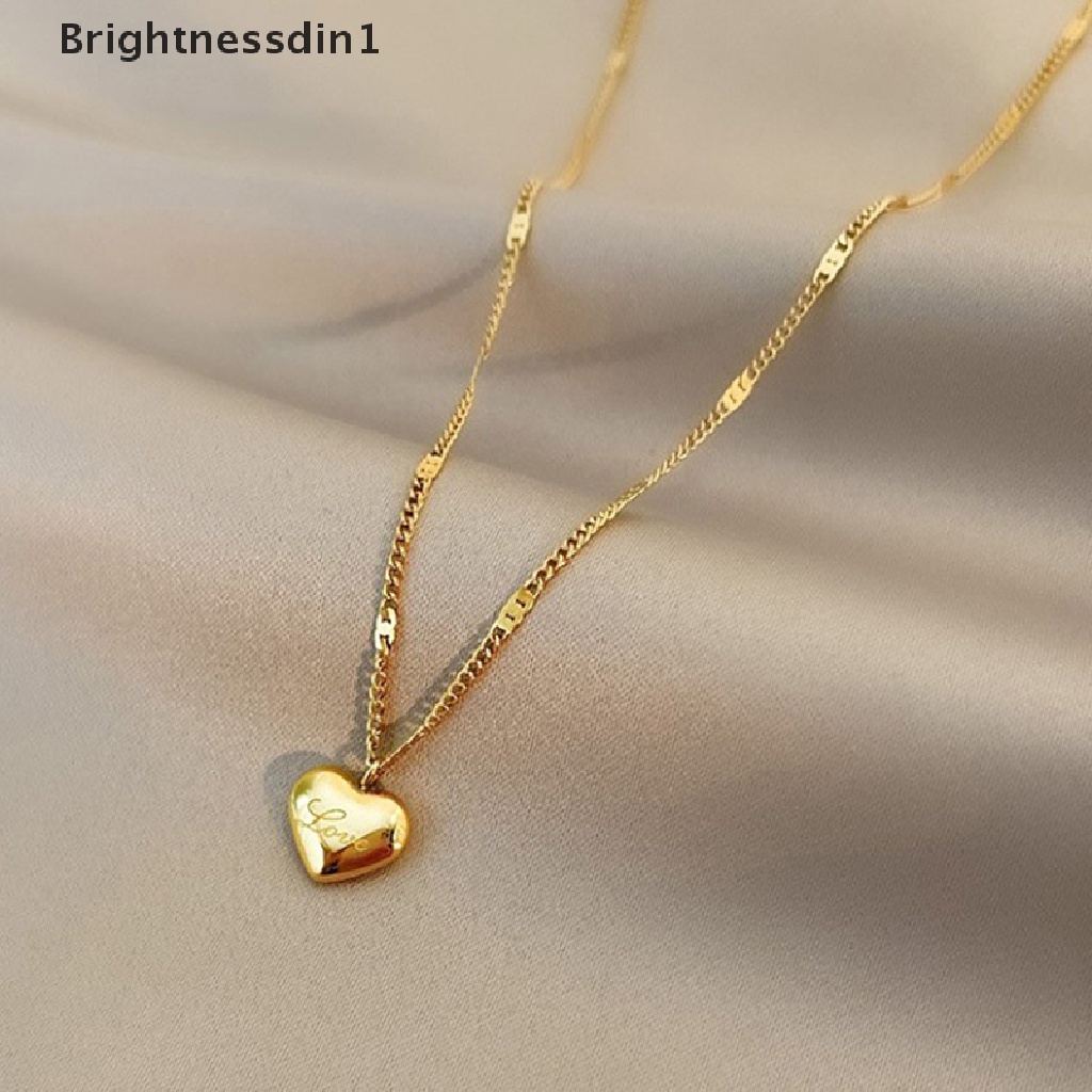 [Brightnessdin1] Fashion Berlapis Emas Cinta Hati Kalung Untuk Wanita Pria Liontin Gantung Rantai Choker Kalung Valene Hadiah Hari Perhiasan Butik