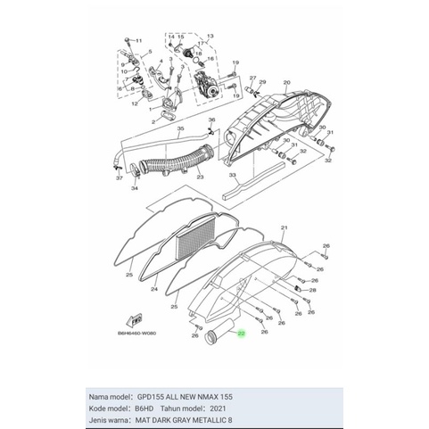 DUCT KARET BOX FILTER UDARA NEW NMAX ASLI ORI YAMAHA B6H E4437 00