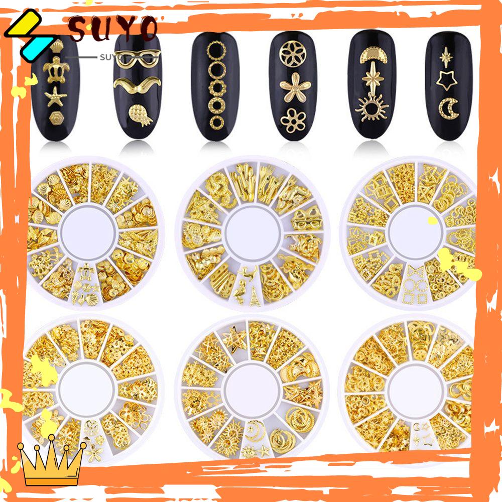 Suyo Dekorasi Nail Art Berlian Imitasi Logam Berongga Paku Keling Shiny Sequin Manicure Accessories