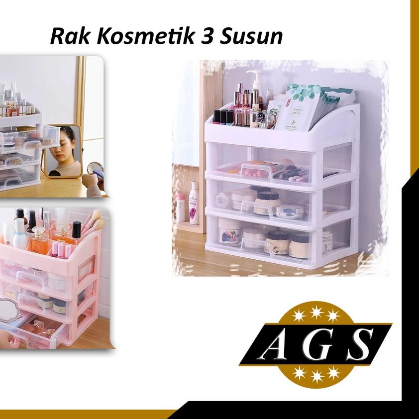 ➷ [AGS] Tempat Kosmetik 3susun/ M2 Laci Make up Susun Plastik Serbaguna ✰