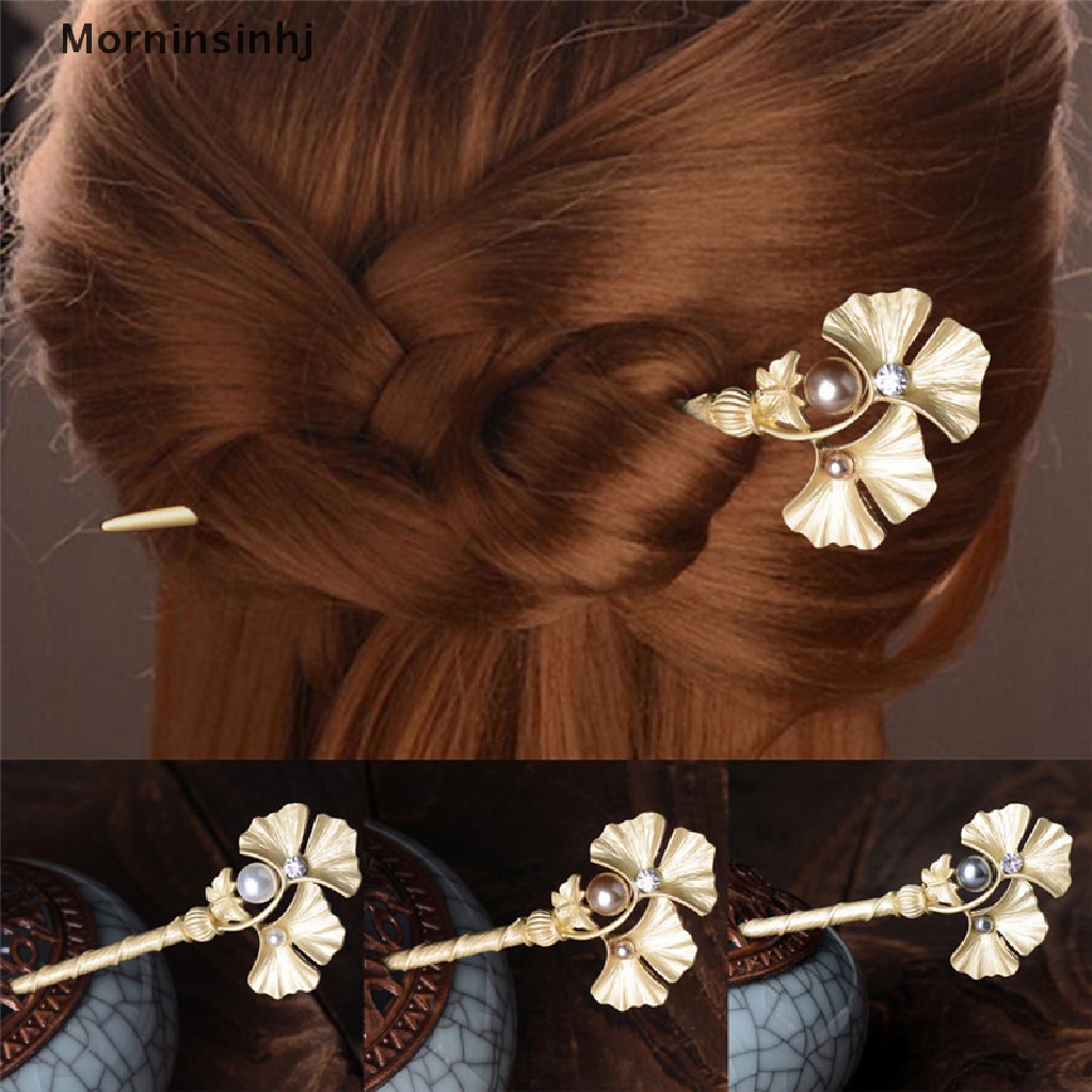 Mornin Fashion Golden Wedding Bridal Mutiara Bunga Daun Rambut Stik Kristal Hair Pin id