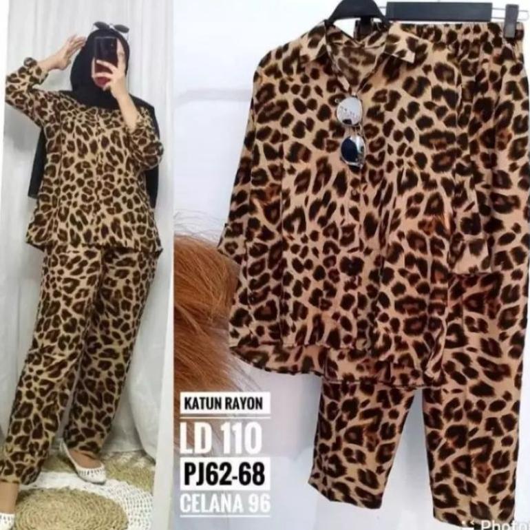 Setelan Leopard Standar Dan Jumbo / One Set Motif Macan Tutul / Setcel Kemeja Macan Terbaru Kekinian