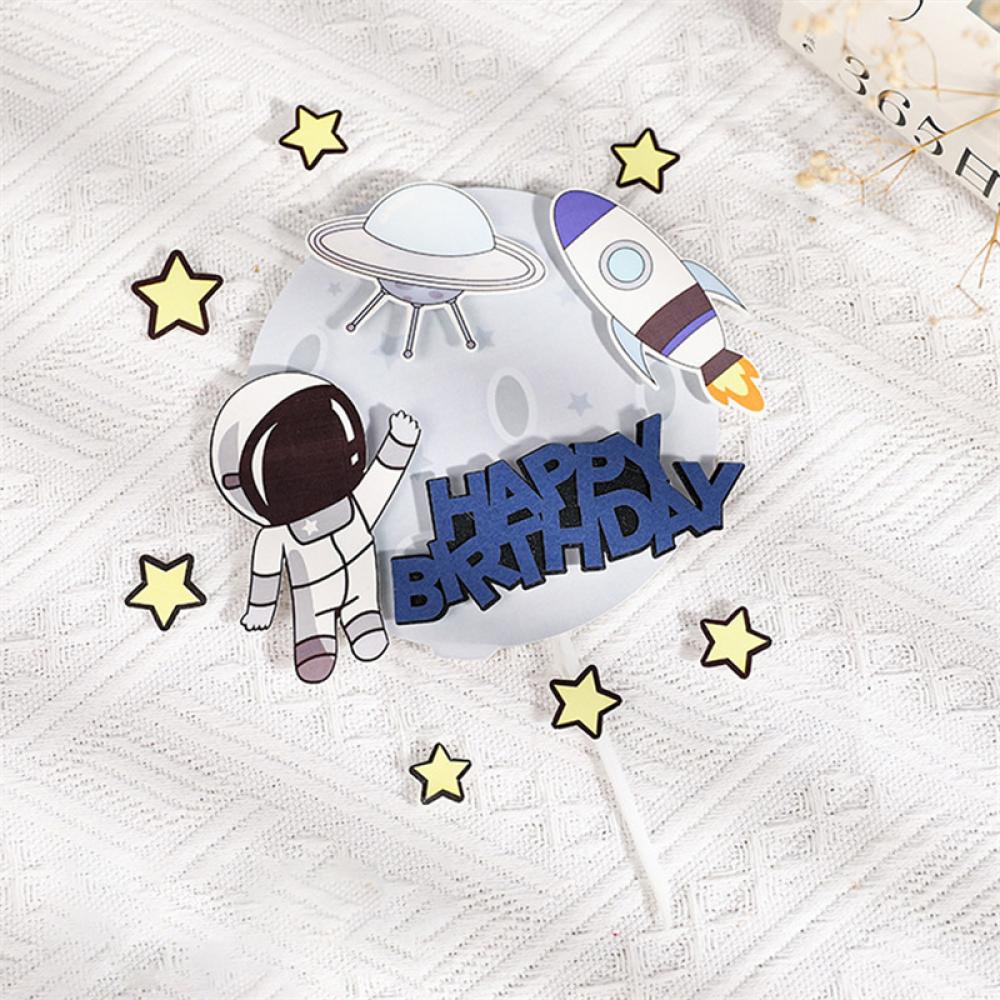 Timekey Astronot Dekorasi Kue Planet Topper Kue Spaceman Baking Ornamen Untuk Anak Laki-Laki Semesta Tema Luar Angkasa Perlengkapan Pesta Ulang Tahun H6L3