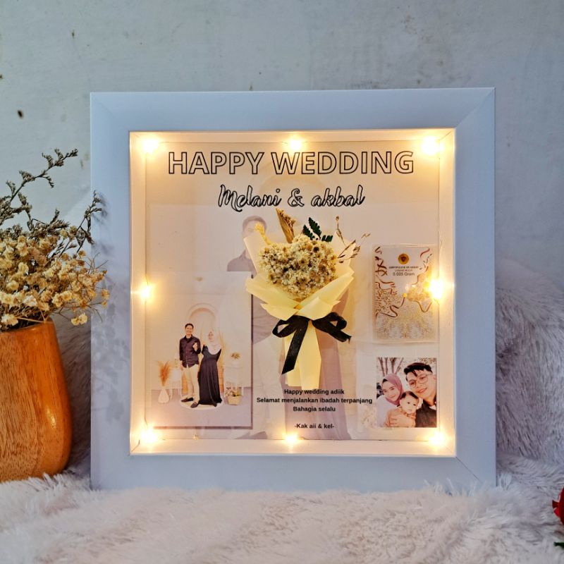 BINGKAI 3D UKURAN 20X20 CM + LED/LAMPU HIAS TUMBLR 1 METER + BOX PACKING FRAME BOX DRIED FLOWER KADO GIFT HAMPERS WISUDA GRADUATION PERNIKAHAN BIRTHDAY ULANG TAHUN ANNIVERSARY KOMPRE CUSTOM