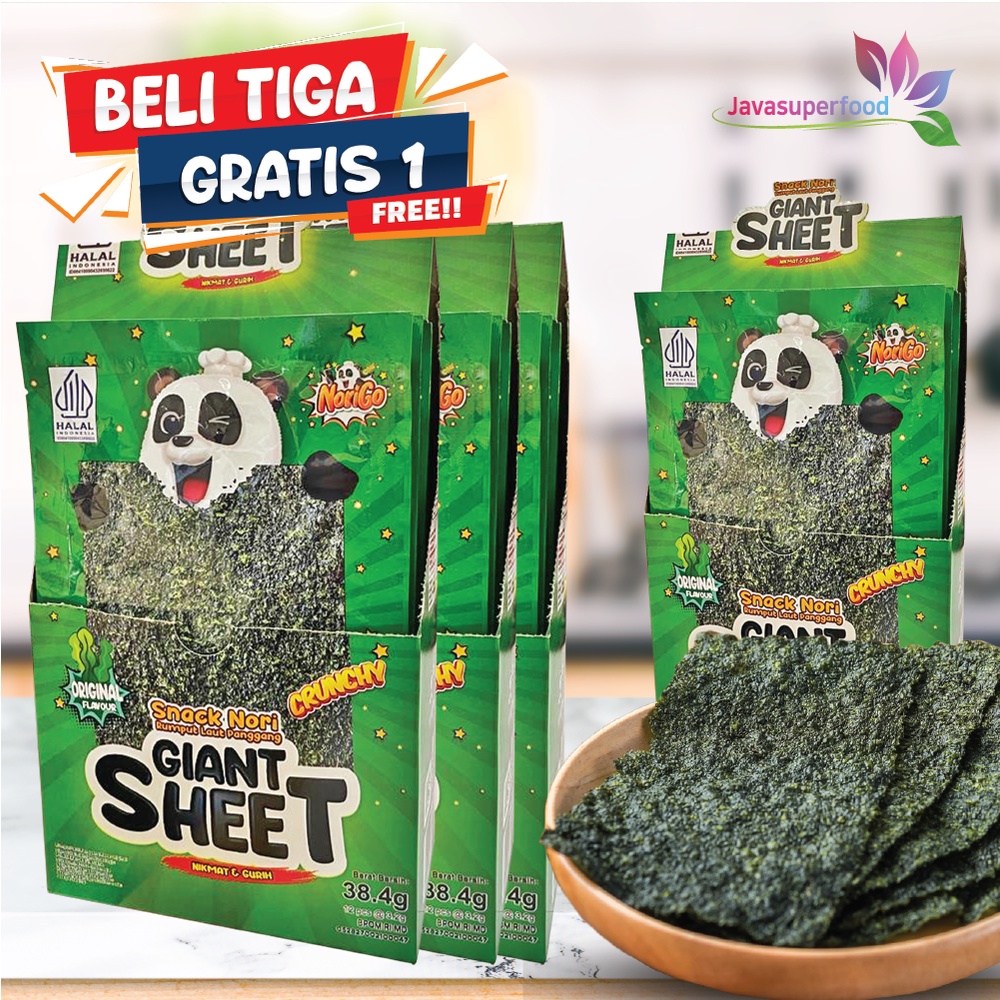 

[BELI 3 GRATIS 1] Norigo / Snack Nori Giant Sheet 1 Box isi 12 Pcs / Snack Rumput Laut 38.4g Halal