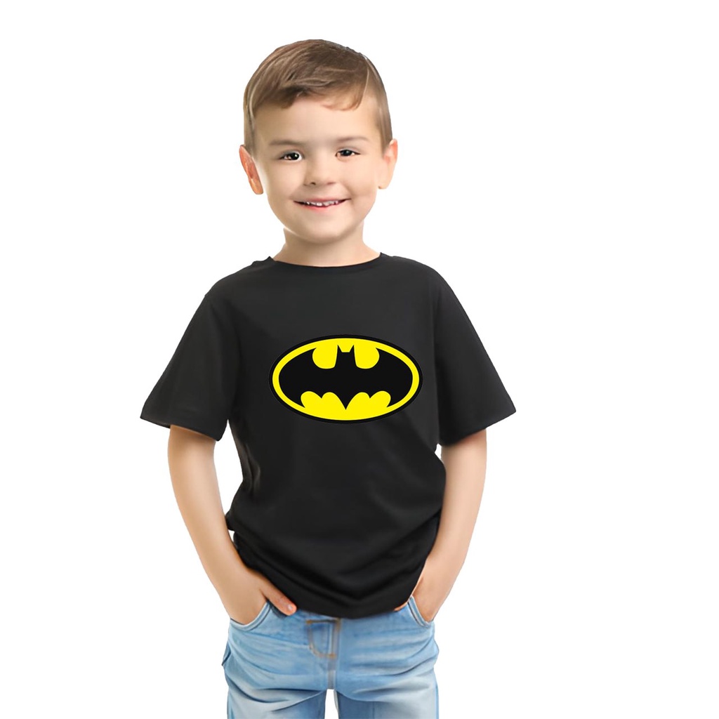 New Kaos Distro Logo Batman 2 Anak Laki Laki Umur 4-8 Tahun Bahan Cotton 30s