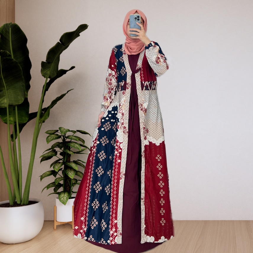 Gamis Sybilla - Gamis Rompi Pesta Raya Syari wanita Casual Lebaran Maxmara Lux MCL2 Tali Pinggang Sa