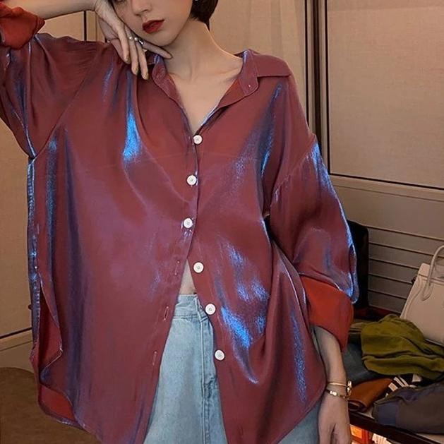 ➮ Shimmering / shimmer shirt kemeja  mengkilap silk kemeja TOP ✾