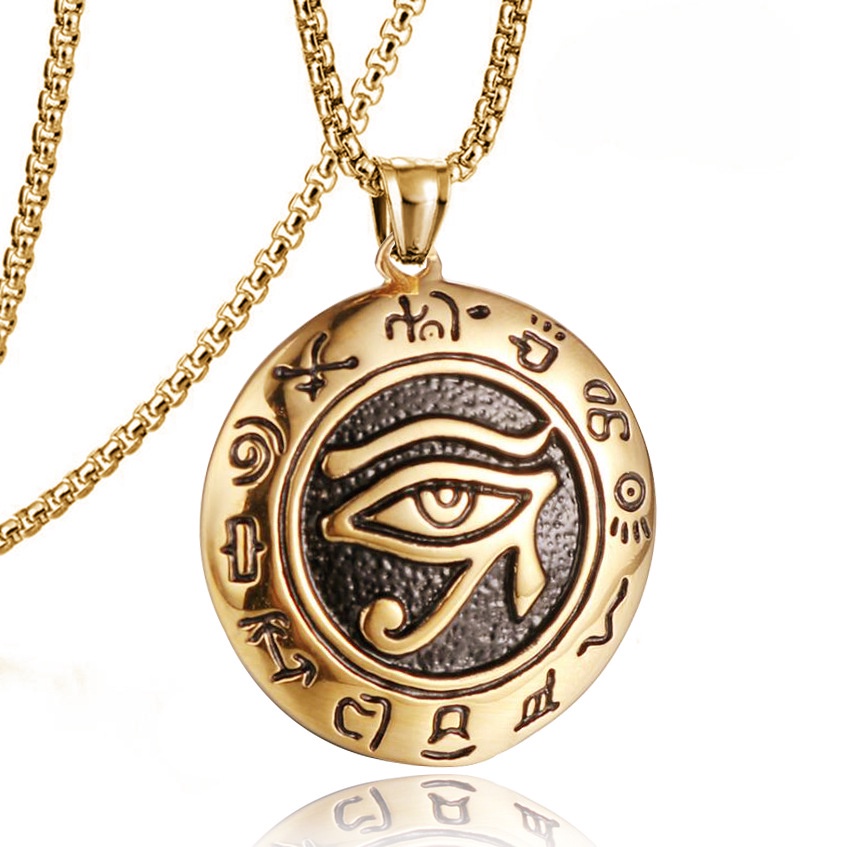 Kalung Rantai Dengan Liontin Mata Horus' S Eye | Kalung Bahan Stainless Steel | Kalung Rantai Klavikula Bahan Titanium Steel | Kalung Rantai Dengan Liontin Untuk Pria / Wanita