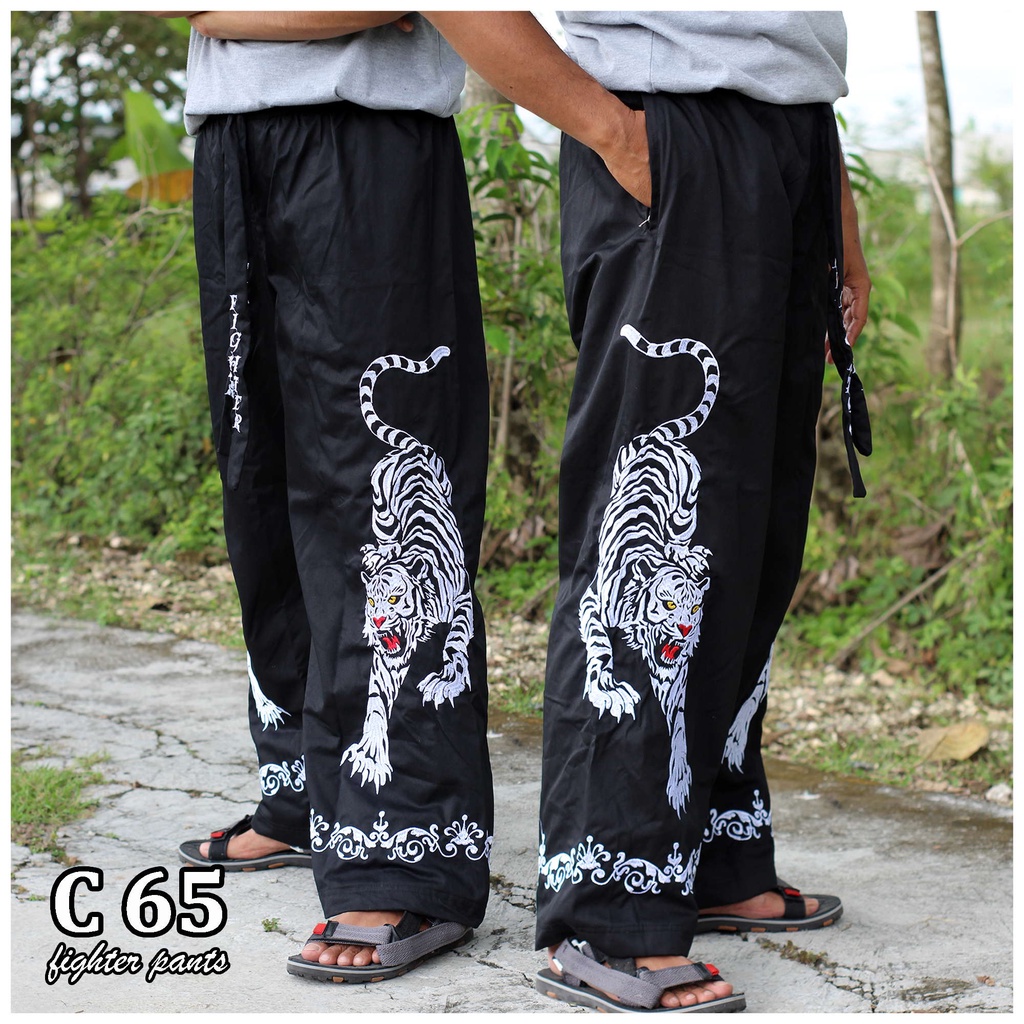 Celana Silat Pangsi C-65 Bordir Macan Kembar l Twin Tiger Fighter Pants -- ada saku resleting