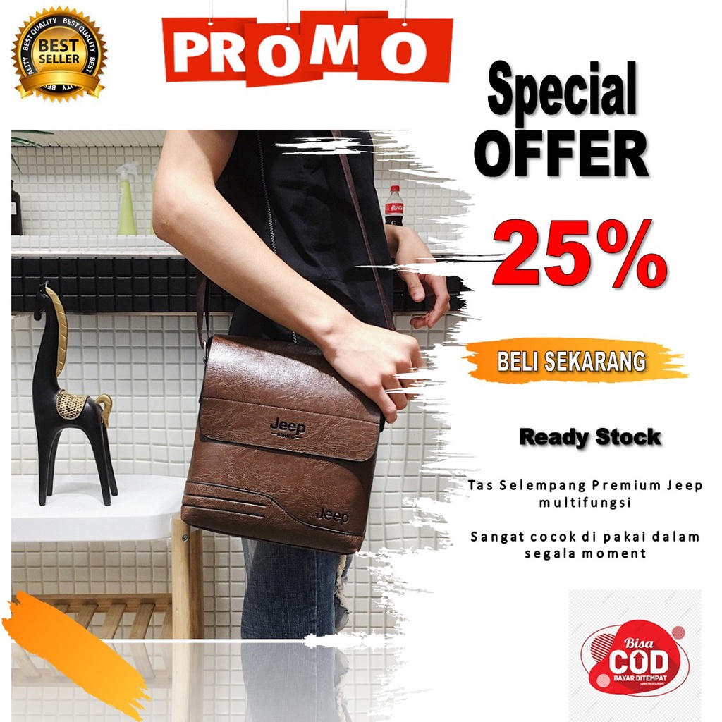 [ free dompet ] Tas Selempang Kulit  Jeep Premium /Tas Selempang Kulit Cowok