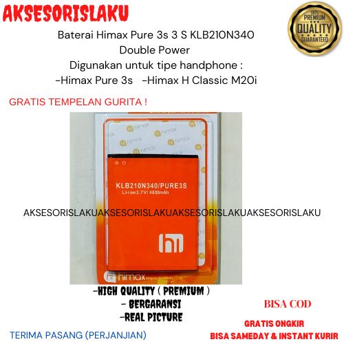 Baterai Himax Pure 3s 3 S KLB210N340 Double Power Batre Batrai HP