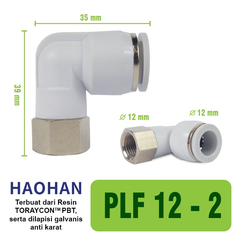 PL Elbow Fitting Dorong Pneumatic 90 Derajat FITTING ELBOW PNEUMATIC SELANG PLF FEMALE