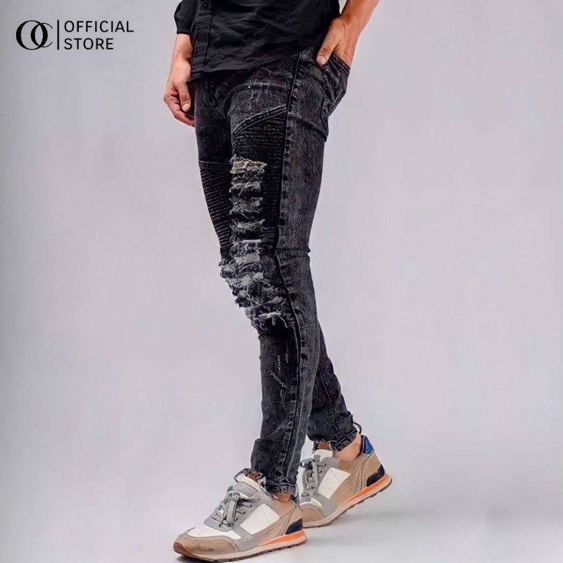 Bikers Rider Ripped Jeans Pria Premium