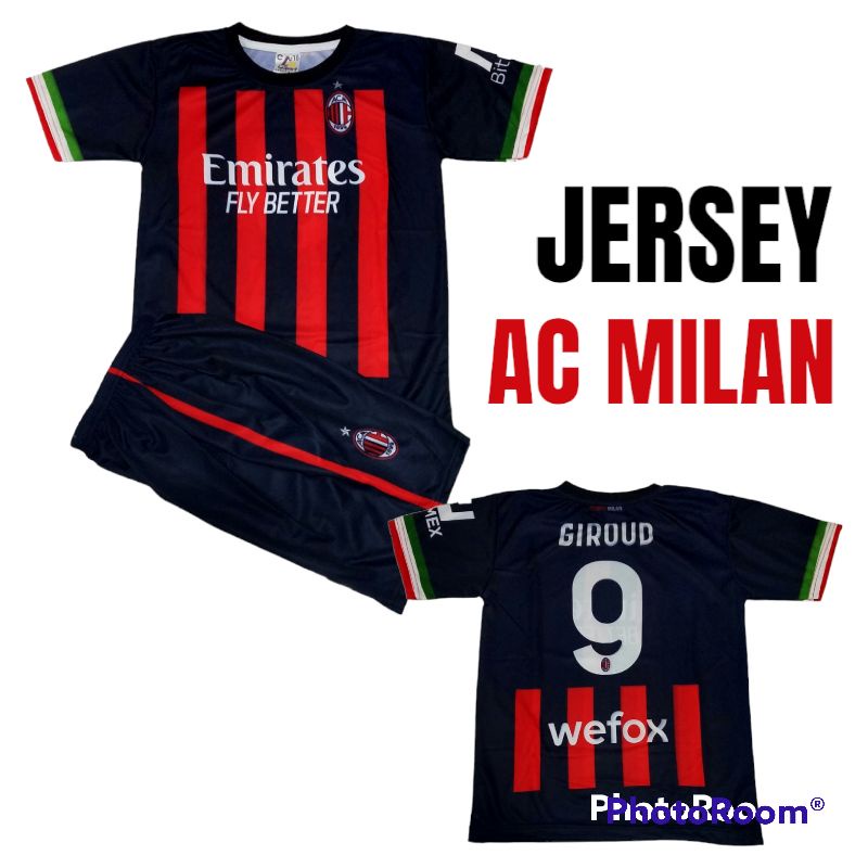 SETELAN JERSEY AC MILAN/SETELAN JERSEY BOLA BRAZIL PIALA DUNIA QATAR 2022 ANAK UMUR 5-12THN GRATIS SABLON NAMA