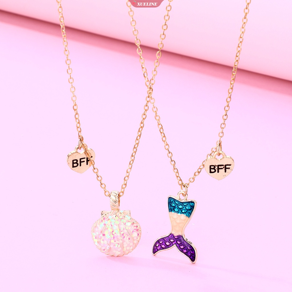 2buah shell Laut Kalung Warna-Warni fishtail Kalung Gradien Mutiara mermaid Gelang Kalung set Hadiah Anak [ZXL]
